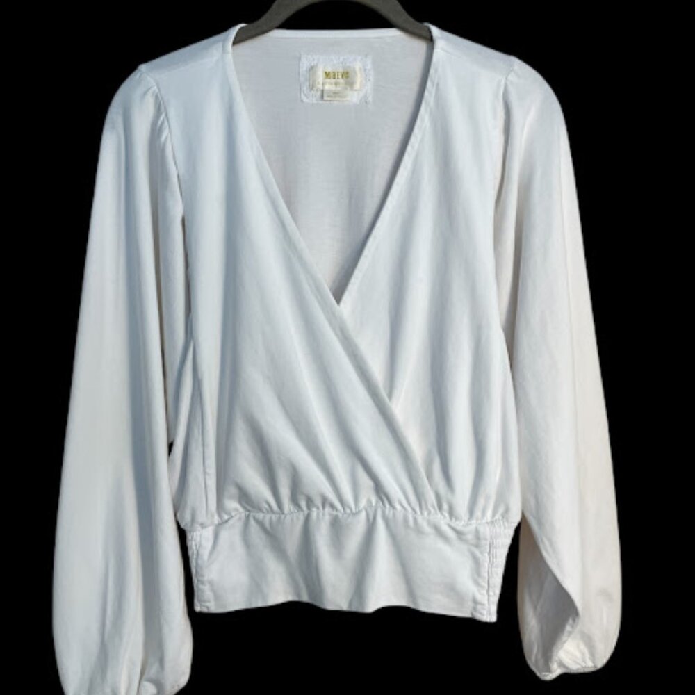Maeve by Anthropologie White Cropped Long Sleeve Top
